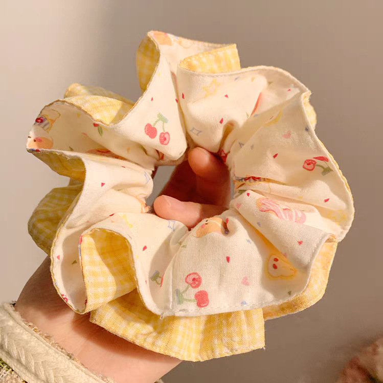 Yellow Plaid Cherry Waist Scrunchie, Korean-style Gentle Bun Tie, High-end Women's Hair Accessory_voghion.com