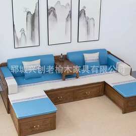 新中式客厅实木罗汉床家居榆木榻塌米沙发床禅意雕花卯榫沙发组合