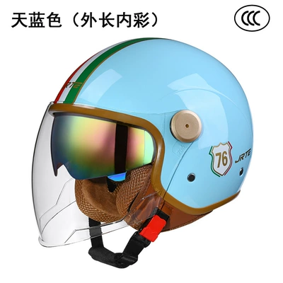 Motosiklet kaskı (dəbilqə) | Retro Style Safety Helmet - sky-blue-double-mirror-outer-length-and-inner-color-one-size-fits-all