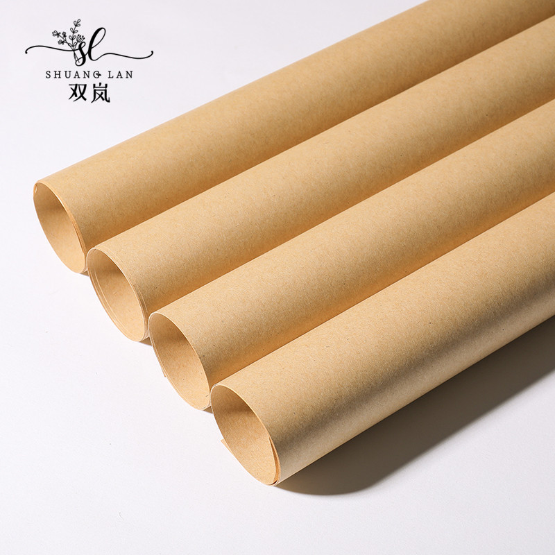双岚 鲜花包装纯色英文复古牛皮纸背景纸包书纸礼品花束包花纸