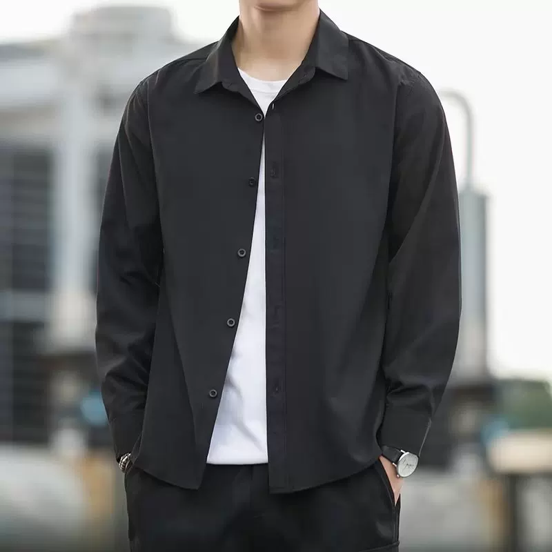 Демисезонная рубашка, трендовый классический костюм жакет, slim fit, плюс сайз, корейский стиль