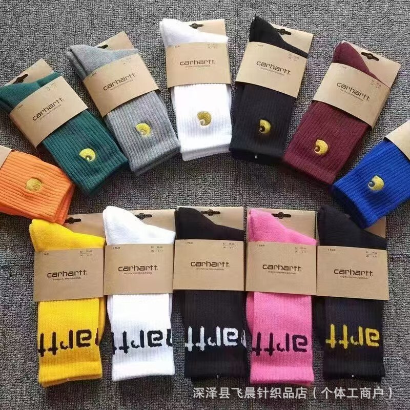 Carhartt Towel-Bottom Men's and Women's Basketball Socks, High-Top Embroidered Skateboard Socks, Couple Trendy Socks Wholesale