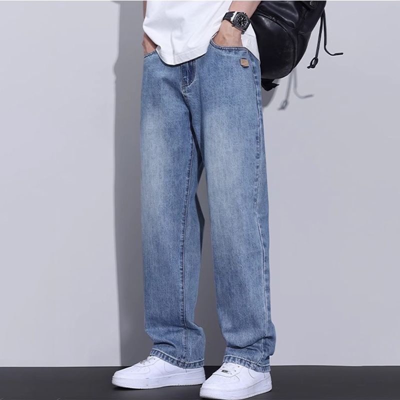 2025 Spring and Autumn New Loose Straight Washed Jeans Men's Trendy American Retro Wide-Leg Loose Casual Trousers