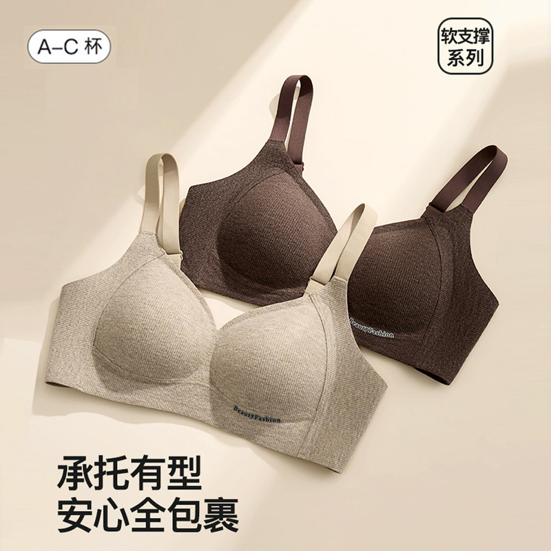 Seamless Intimates for Women, Push-Up, Anti-Sagging, Small Breasts, Brushed Adjustable Bra Without Rims