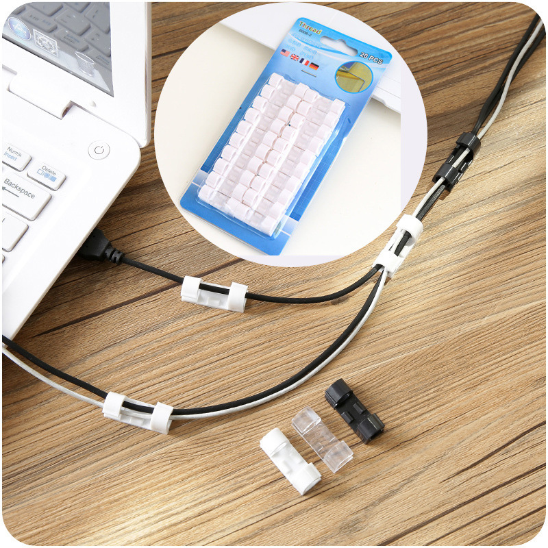 Self-Adhesive Wire Organizer, Fixed Cable Clip, Network Cable Storage Organizer, Data Cable Fastener, Pack of 20