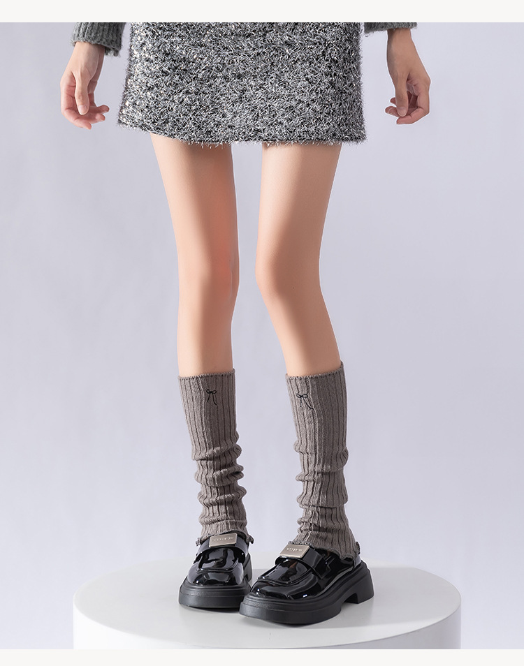 Leg Warmers Women's Autumn And Winter Pile Socks With Embroidered Bows, Maillard Ruffles And Japanese Style Knitted Calf Socks_voghion.com