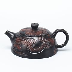 紫陶茶壺手工西施浮雕荷花單壺家用泡茶紫泥祥龍壺功夫茶具主人杯
