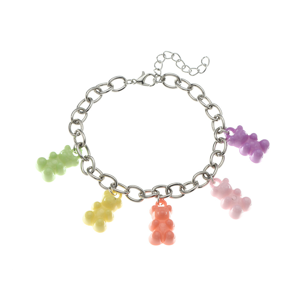 Retro Thick Chain Candy Color Resin Bear Bracelet Wholesale Nihaojewelry display picture 7