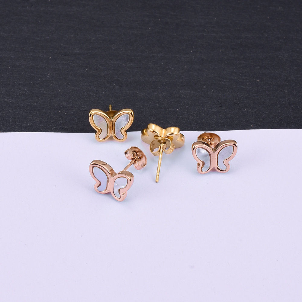 Fashion Butterfly Titanium Steel Plating Inlay Shell Ear Studs 1 Pair display picture 3