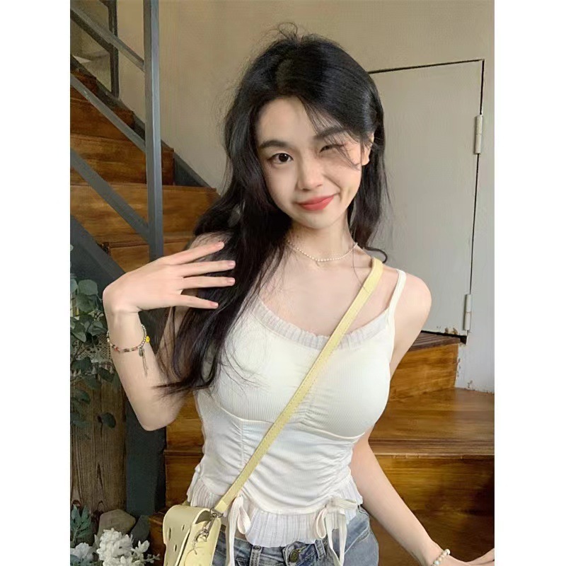Estilo de ballet coreano chica con almohadilla en el pecho anudada oreja de madera deseo puro sexy chica caliente desgaste interior desgaste exterior camisola mujeres