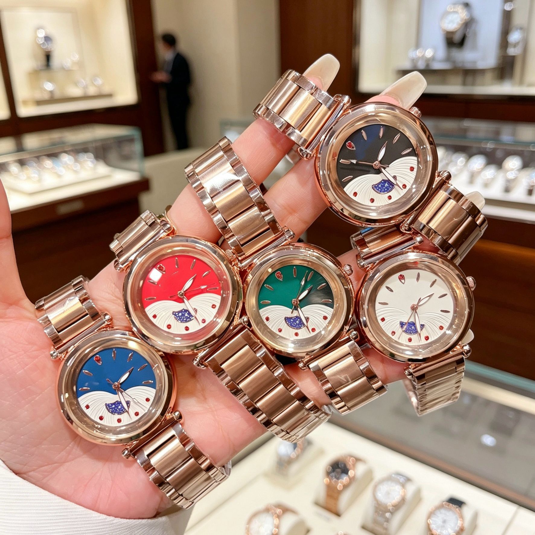 New Product Sun and Moon Dial Quartz Movement Stainless Steel Watch Strap Women's Fashion Niche Colorful Watch Chain Watch Wholesale