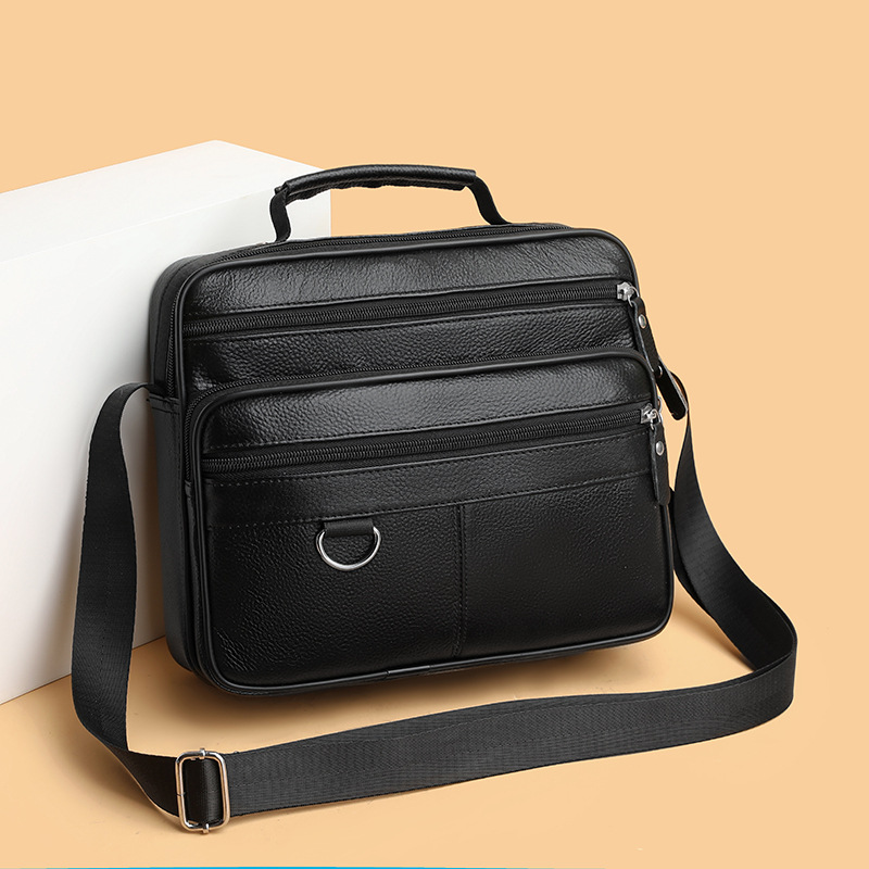 Cowhide men's shoulder bag, genuine leather crossbody bag, business commuter bag, large capacity, multiple compartments, large capacity tote bag