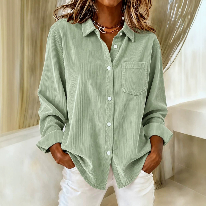 2026 Autumn New Corduroy Long-Sleeve Shirt for Women, Loose Fit, Turn-Down Collar, Solid Color Casual Top, European and American Cross-Border Women's Clothing 2026 Autumn New Corduroy Long-Sleeve Shirt for Women, Loose Fit, Turn-Down Collar, Solid Color Casual Top, European and American Cross-Border Women's Clothing