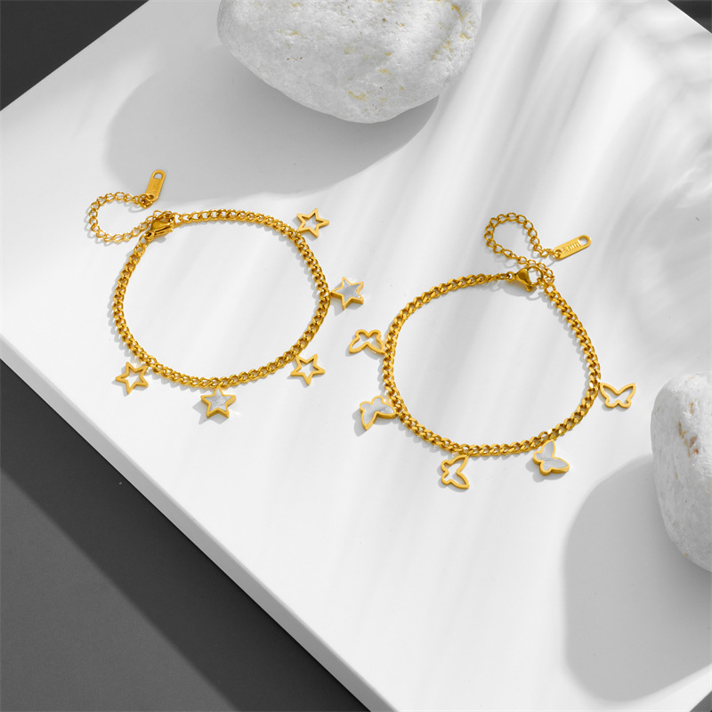 1 Piece Quantity Street Occasion Titanium Steel Material Star, Butterfly Pattern Basic Star Butterfly Titanium Steel 14K Gold Plated Titanium Steel Cable Chain Bracelets In Bulk