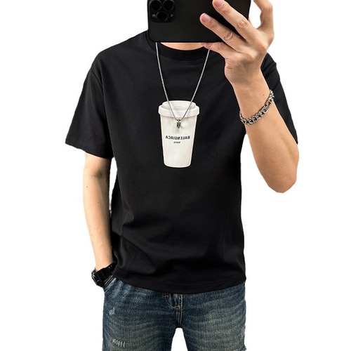 Men's Summer Letter Print T-Shirt Trendy Casual Loose American Style Top