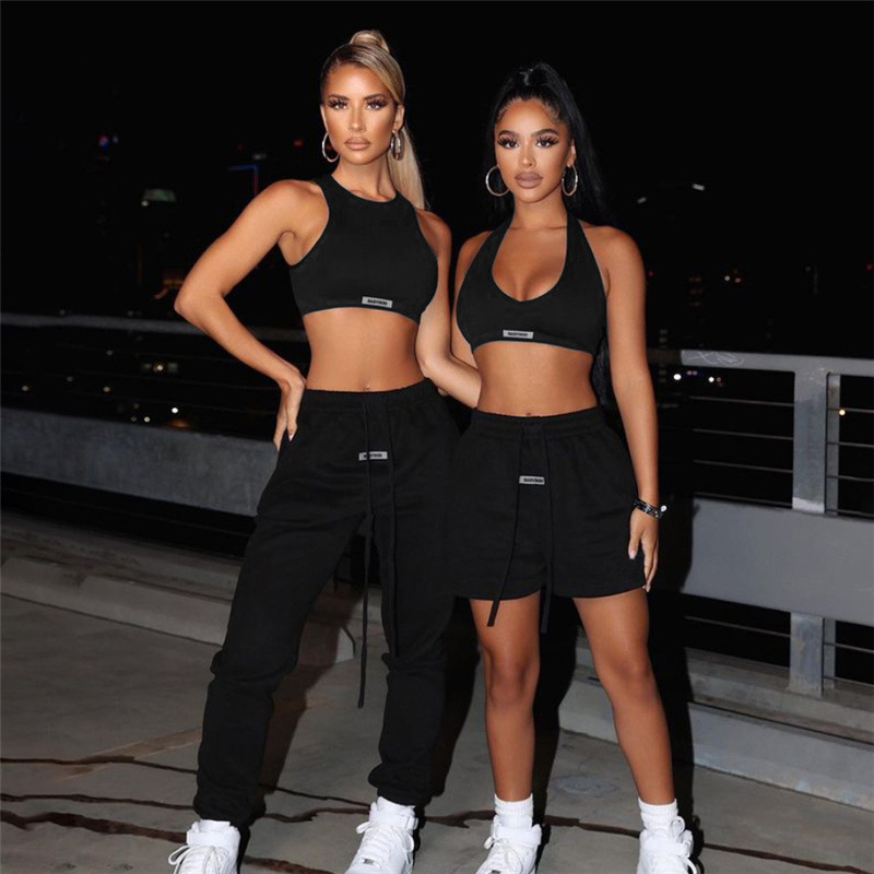 Classic Style Streetwear Solid Color Spandex Polyester Halter Neck Tracksuit Vest Sweatpants display picture 5