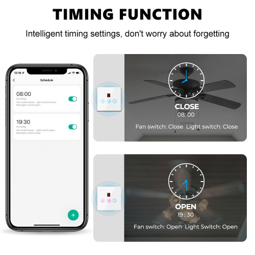 Tuya Smart Home WiFi Fan Light Touch Switch Speed ​​Adjustment Wall European and American Standard APP Voice Timing Control