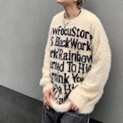 Letter Print Couple Sweater Autumn Winter American Style Trendy Loose Hooded Knit Top Casual Style Cardigan Male