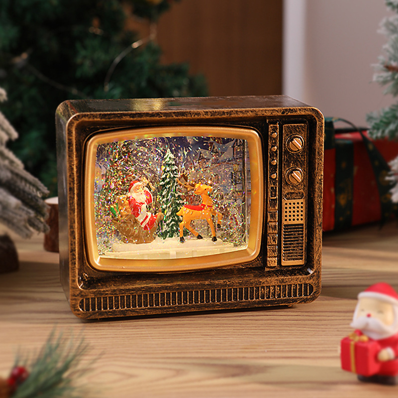 Caja de música navideña con luces, decoración luminosa de Santa Claus, árbol y nieve