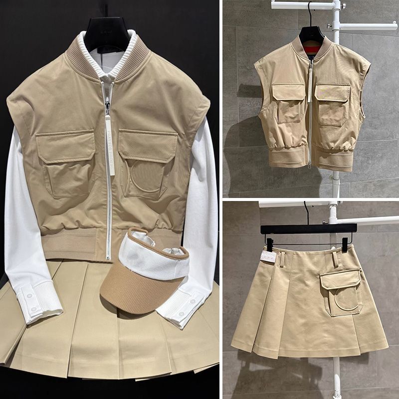 South Korea Golf Women's New Spring and Autumn Summer All-match Slim-fit Elegant Fashion Solid Color Simple Vest suit