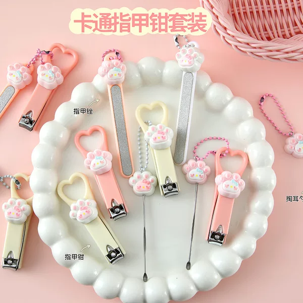Cartoon Cute Paw-Shaped Heart Nail Clipper Set, Anti-Splash, High-Value, Portable Nail Clippers, Girly Nail Clippers