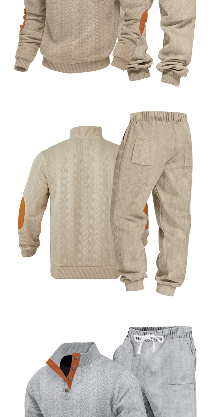 Men's Clothing Men's Casual Trousers Suit Heavy Texture Pattern Trend Stand Collar Henry Sweatshirt Style Autumn Winter Loose Fit_viptrois.com