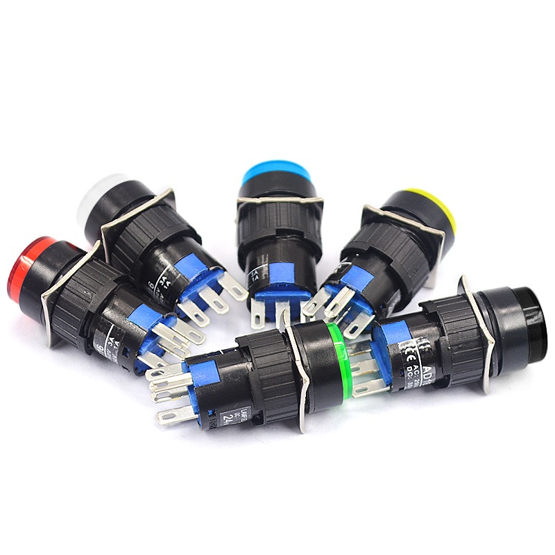 按钮开关16MM带灯自复位圆形按钮L16A无锁自锁电源银点启动按钮