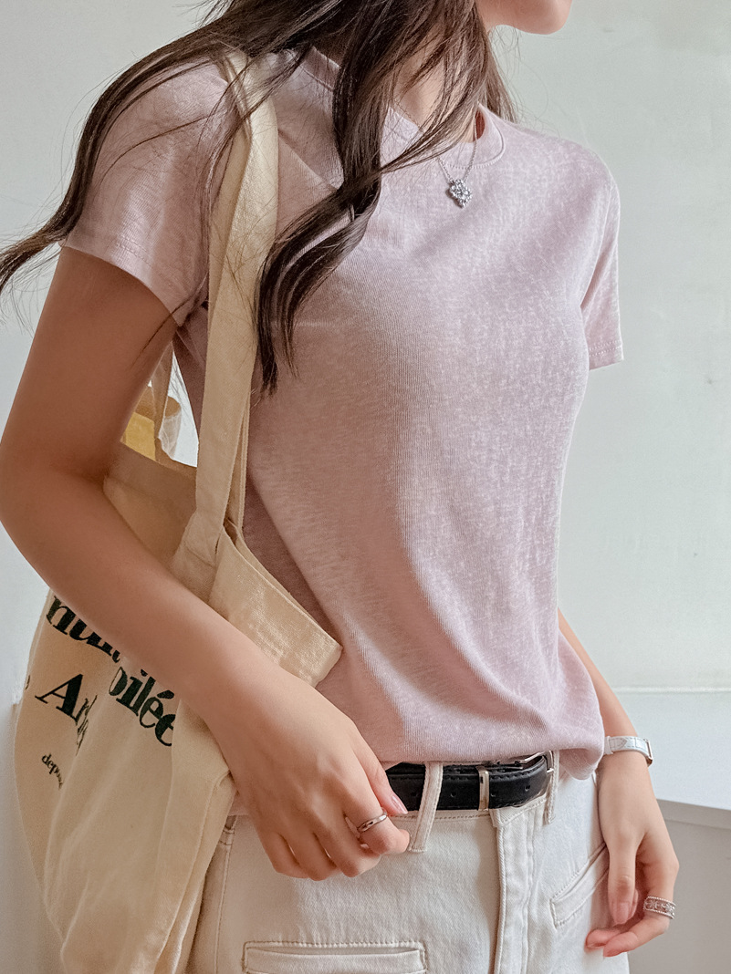 Small Round Neck Snowflake Cotton Basic Style Regular Shoulder Short-Sleeve T-Shirt for Women, Loose Korean Style Summer Thin High-End Top