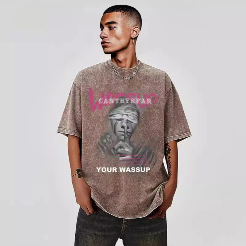 230g impresión camiseta de manga corta para hombres verano nuevo cuello redondo suelto oversize americano vintage in camiseta de moda