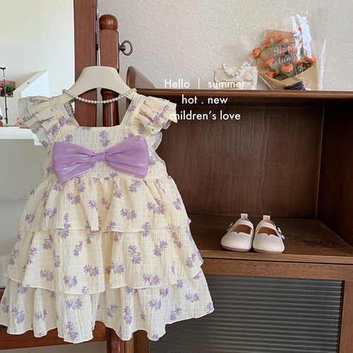 Korean children's clothing girls floral suspender skirt 2024 new summer style cake skirt children's small fresh dress