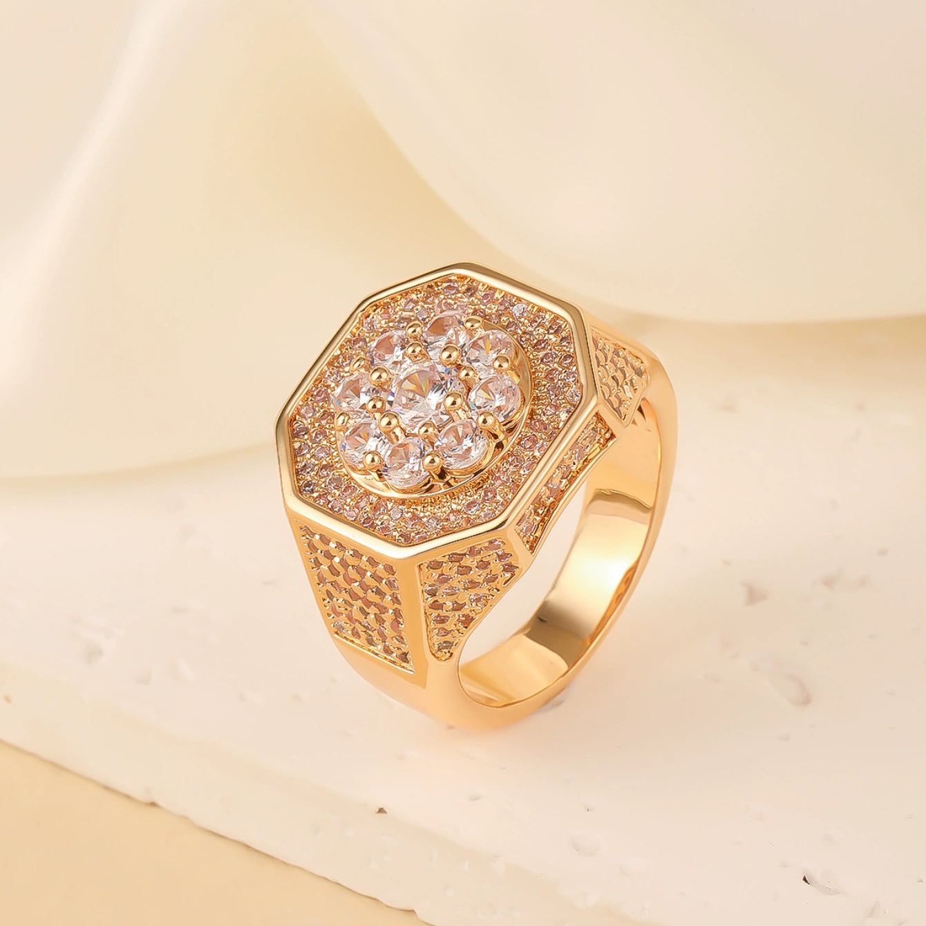 若瑟 Copper zirconium hip-hop style, fashionable ring, jewelry, European style, light luxury style