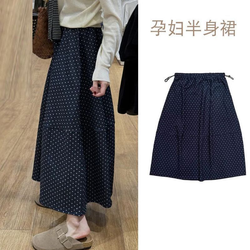 Spring and summer maternity skirt, polka dot maternity half skirt, slimming and versatile, mid-length adjustable maternity skirt
