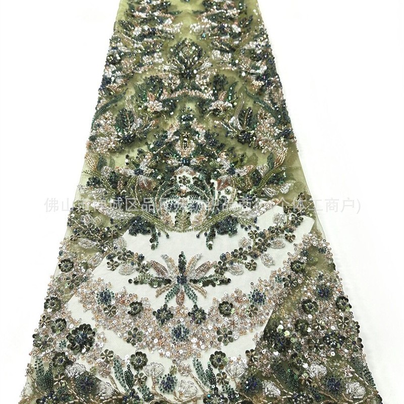 Fábrica directa de bordado de tubos de perlas vestido de boda vestido de noche vestido de moda tela de importación de tubos de perlas diapositivas