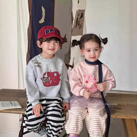 艾柚 晚柚秋冬加绒加厚卫衣套装 男女童卫衣卫裤 卡通可爱中小童