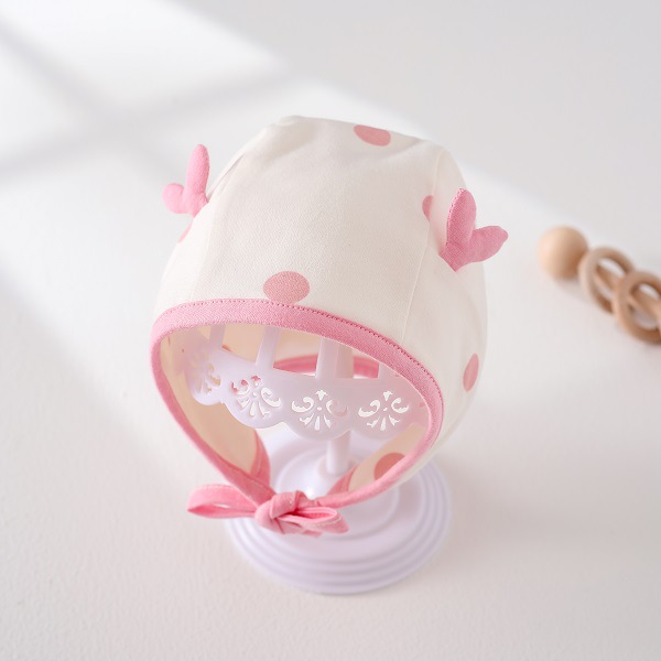 Pink polka dot double layer ear protection hat (100% cotton)
