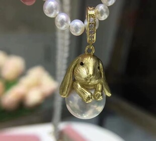 July Jewel Pearl Pendant Opening Cute Rabbit S925 Sterling Silver Freshwater Pearl Elegant Playful Clavicle Chain