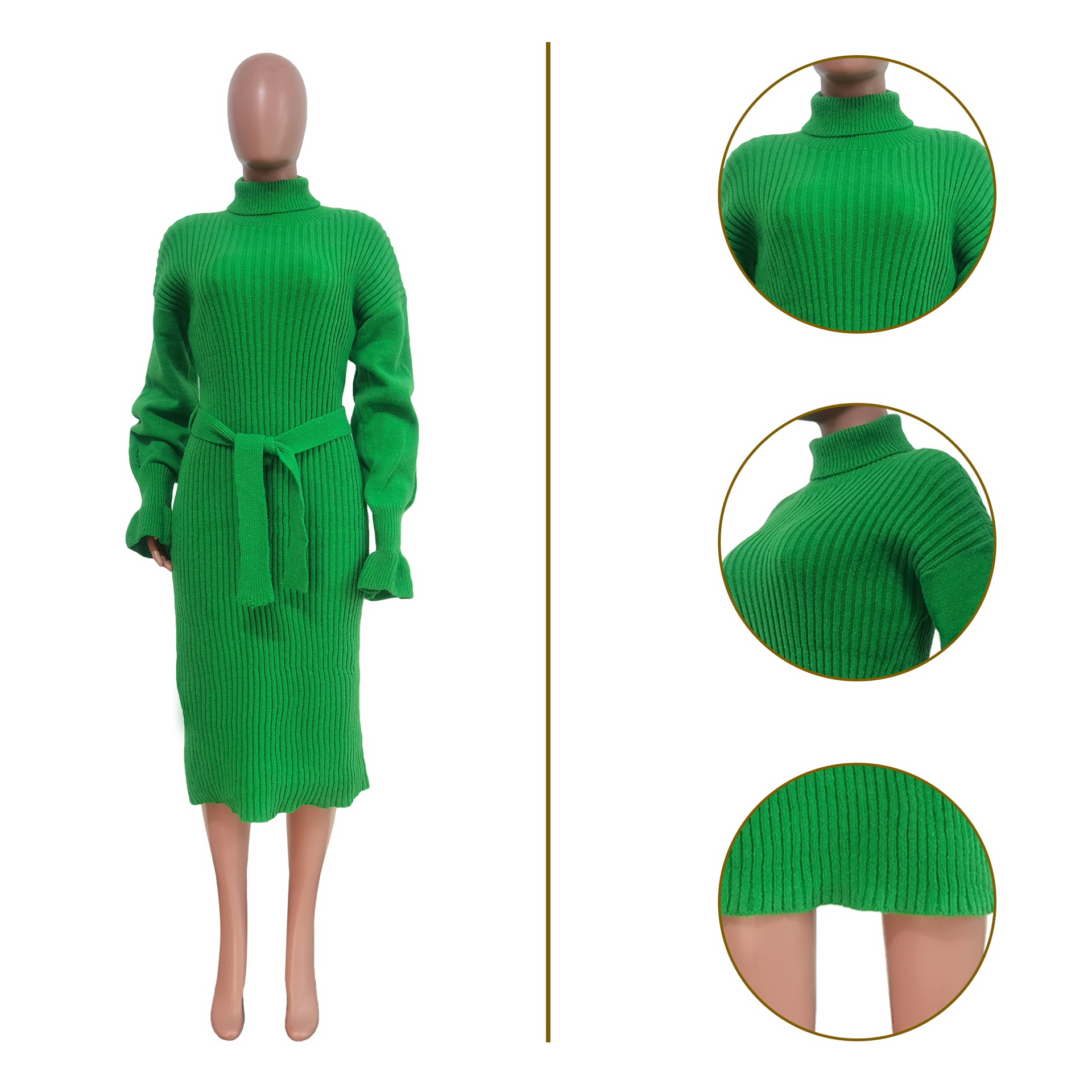 Women's Clothing solid color high collar knitted strap dress_voghion.com