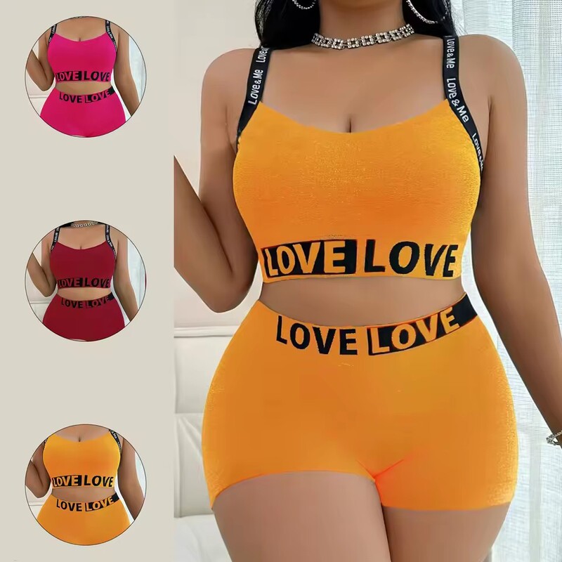 Cross-Border Temu European and American Women's Sports Bra Set with Letter Print, Beautiful Back Camisole, Women's Bra Set, Plus Size