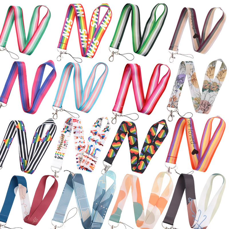 Hot sale color rainbow minimalist mobile phone lanyard variety of polyester webbing ID card camera neck key chain accessories Hot sale color rainbow minimalist mobile phone lanyard variety of polyester webbing ID card camera neck key chain accessories