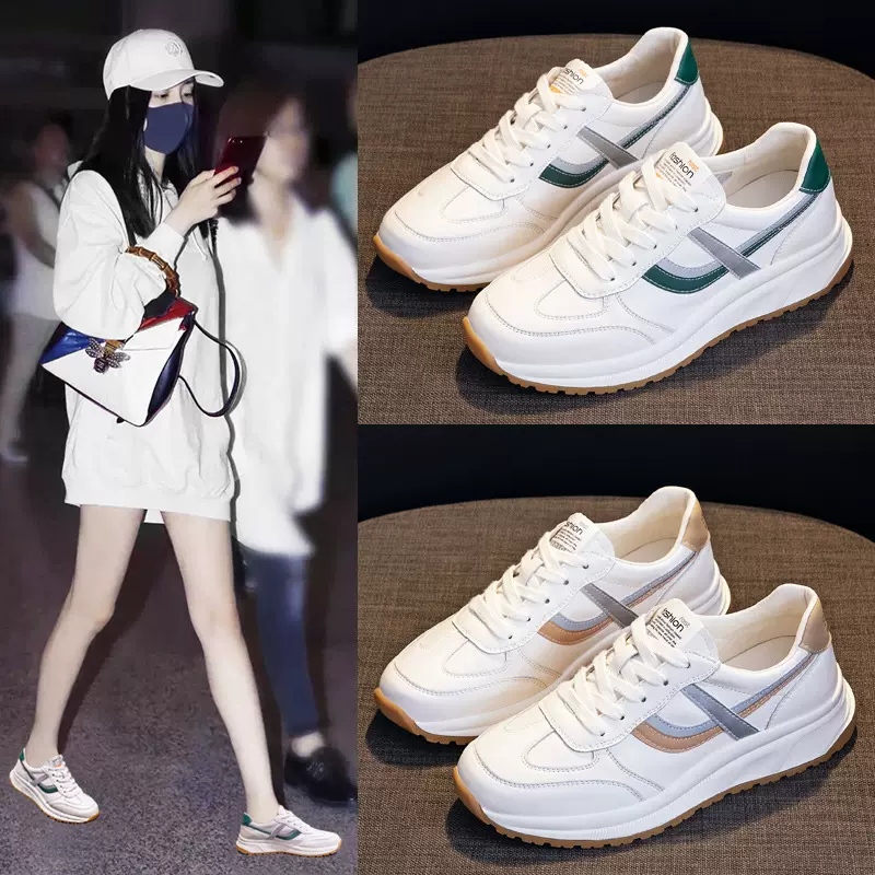 真皮小白鞋女2025春秋新款阿甘女鞋百搭爆款ins潮老爹运动休闲鞋