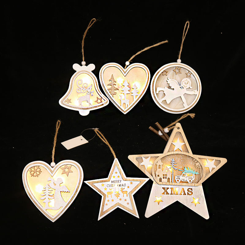 聖誕裝飾品吧台聖誕樹小擺件聖誕節擺台木質發光樹櫥窗道具擺件