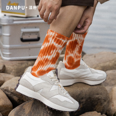 扎染襪子男粗線堆堆襪高筒鬆口秋冬毛圈襪街潮中筒棉襪工裝風襪子