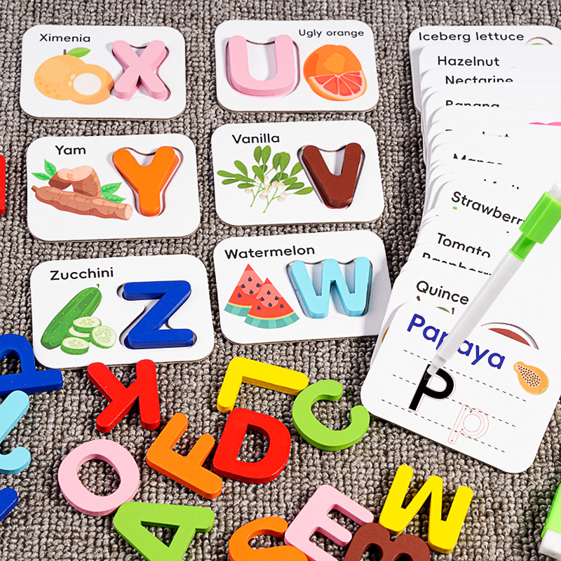 thumbnail for Children Learn English Letters Spelling Words Games English Practice Cards Kindergarten Early Education Educational Building Blocks Toys