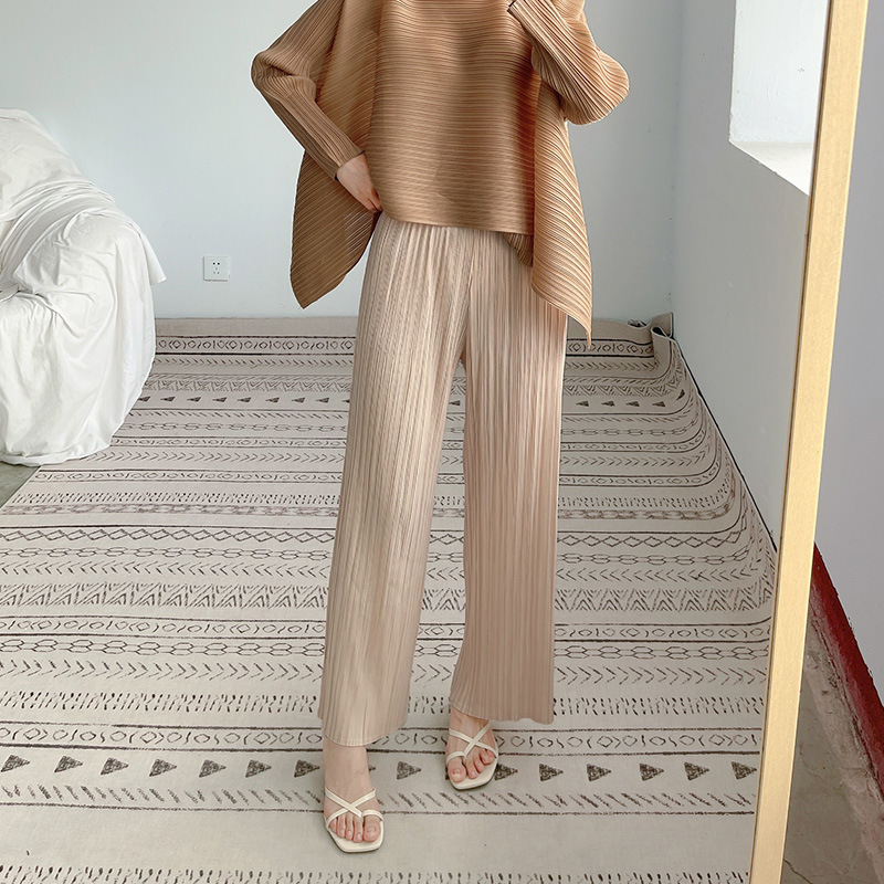 Miyake Hot Sale Wide Leg Pants Women's High Waist Dosing Spring and Summer New Elegant Commuting Loose Straight Casual Cropped Pants