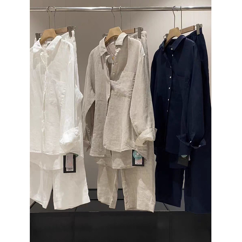 Old Money Style Fashion Set for Women, New Spring/Summer Relaxed Long-Sleeve Shirt + Wide-Leg Pants Fashion Two-Piece Set