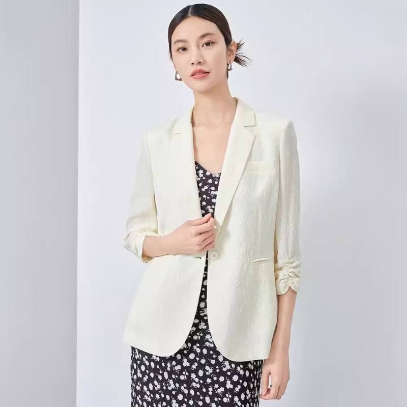 [Four Seasons Green] Heavy Weight Silk Guanle Crepe Small Suit Women's 2025 Spring New Three-Quarter Sleeve Mulberry Silk Jacket