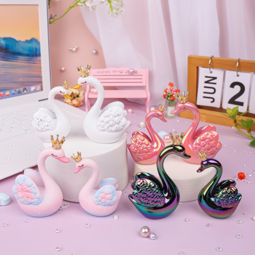 Language of Love Swan Ornament Cute Couple Swan Resin Doll Desktop Home Car Decoration Girls Gift