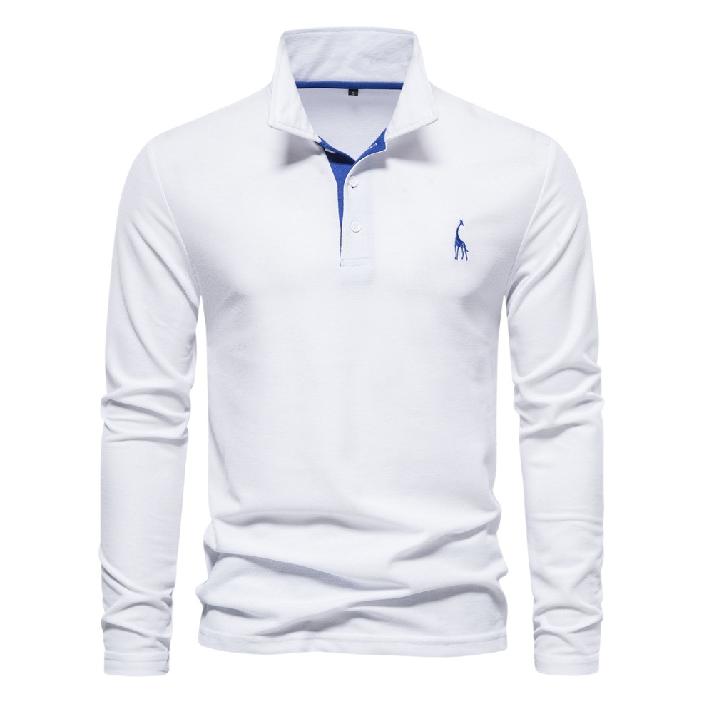 2024 spring and autumn new lapel men's cotton POLO shirt fashion casual men's deer embroidery long sleeve in stock wholesale