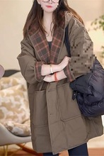 大码女装感中长款棉服气质复古宽松风衣外套秋冬夹棉连帽棉衣
