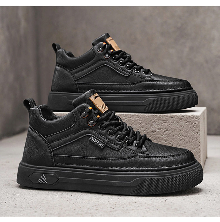 Giày nam cổ trung chống thấm nước chống trơn trượt màu đen, giày thể thao sneaker đa năng đi làm và giải trí, gót 3-5 cm — quần kaki, đen chi tiết 16